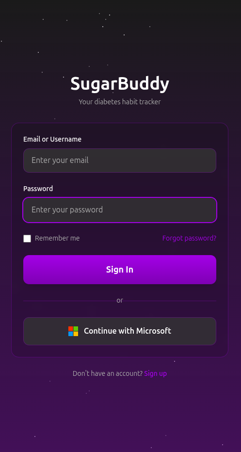 Sugar Buddy App Screen